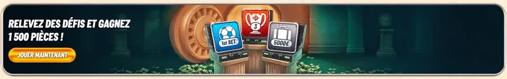 Bannière des défis de jeu Vegasino et des récompenses en pièces de fidélité